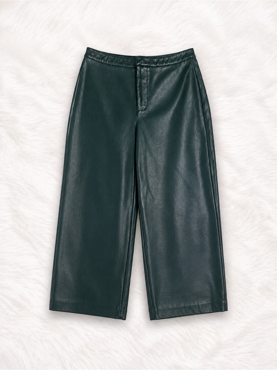 Scoop Pants - Scoop Faux Leather Cropped Wide Leg Pants Small Green High Rise Trendy Boutique